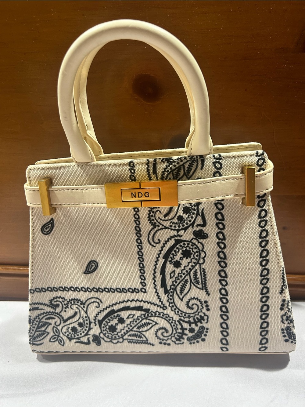 NDG Women's Cream Paisley Jeanne Mini Top Handle Bag Purse Small